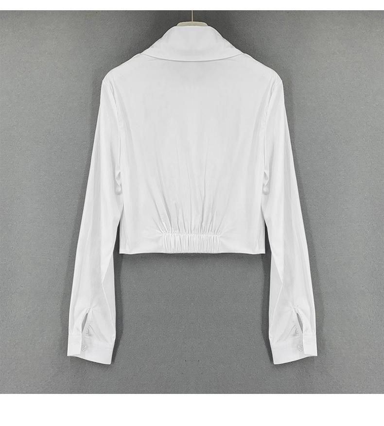 Korean White Cropped Slimming Long Sleeve Shirt for Women