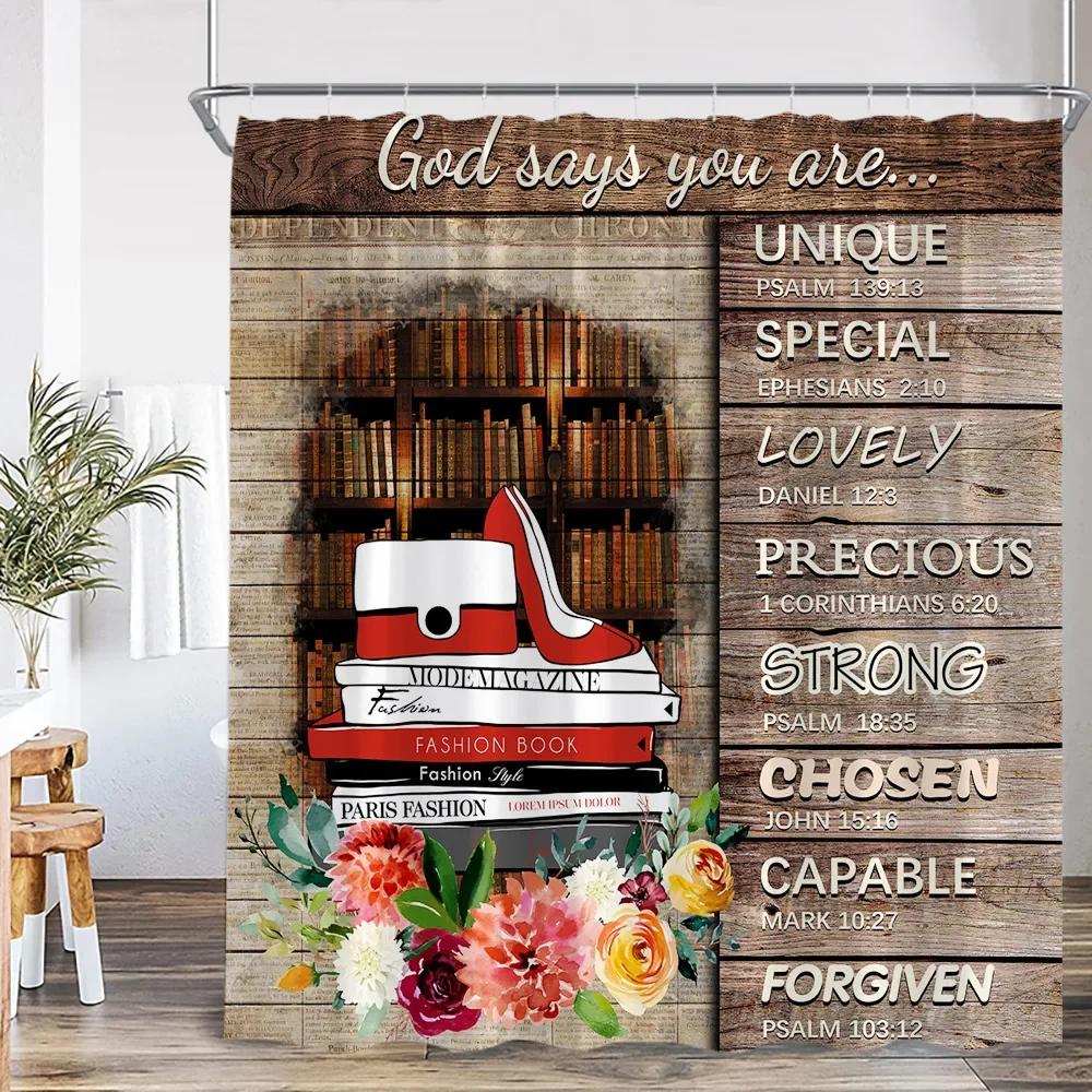 Pink Perfume Bottle Shower Curtain Pink Flower Cosmetic Pattern Bathroom Decoration Modern Fashion Shower Curtain with Hook