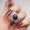 Full Of Diamonds High-Glittering Sapphire Pendant Luxury High-End Quadrilateral Flower Red Stone Colored Treasure Necklace