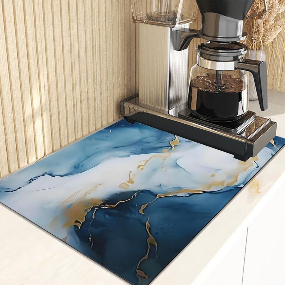 Marble White Dish Drying Mat for Kitchen Golden Grey Marble Dishes Pad Dish Drainer Rack Mats Absorbent Fast Dry Kitchen