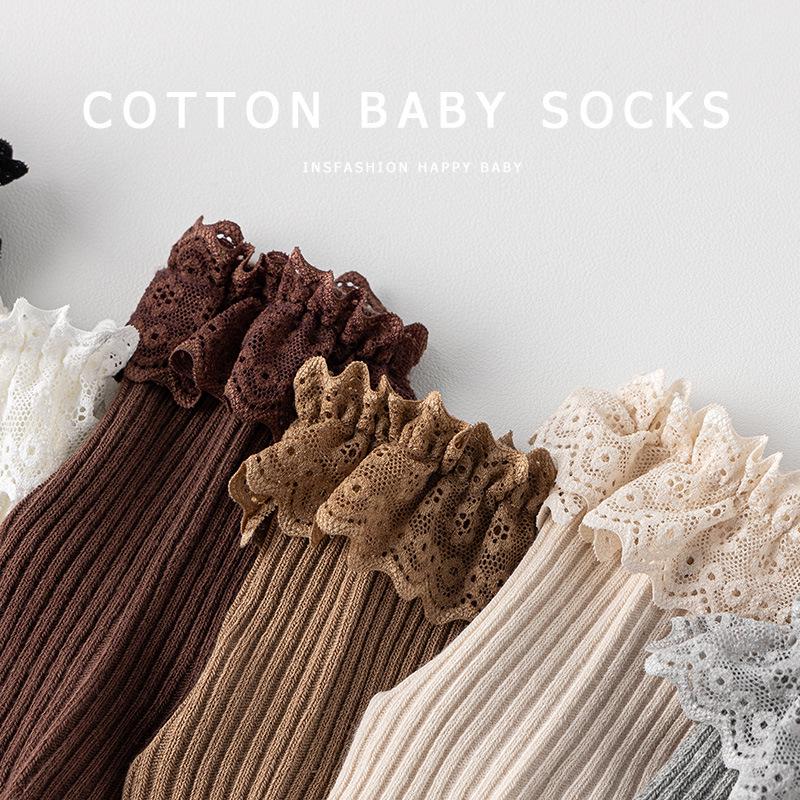 Infant Toddler Girl Cotton Lace Princess Non-Slip Mid-Calf Socks for All Seasons