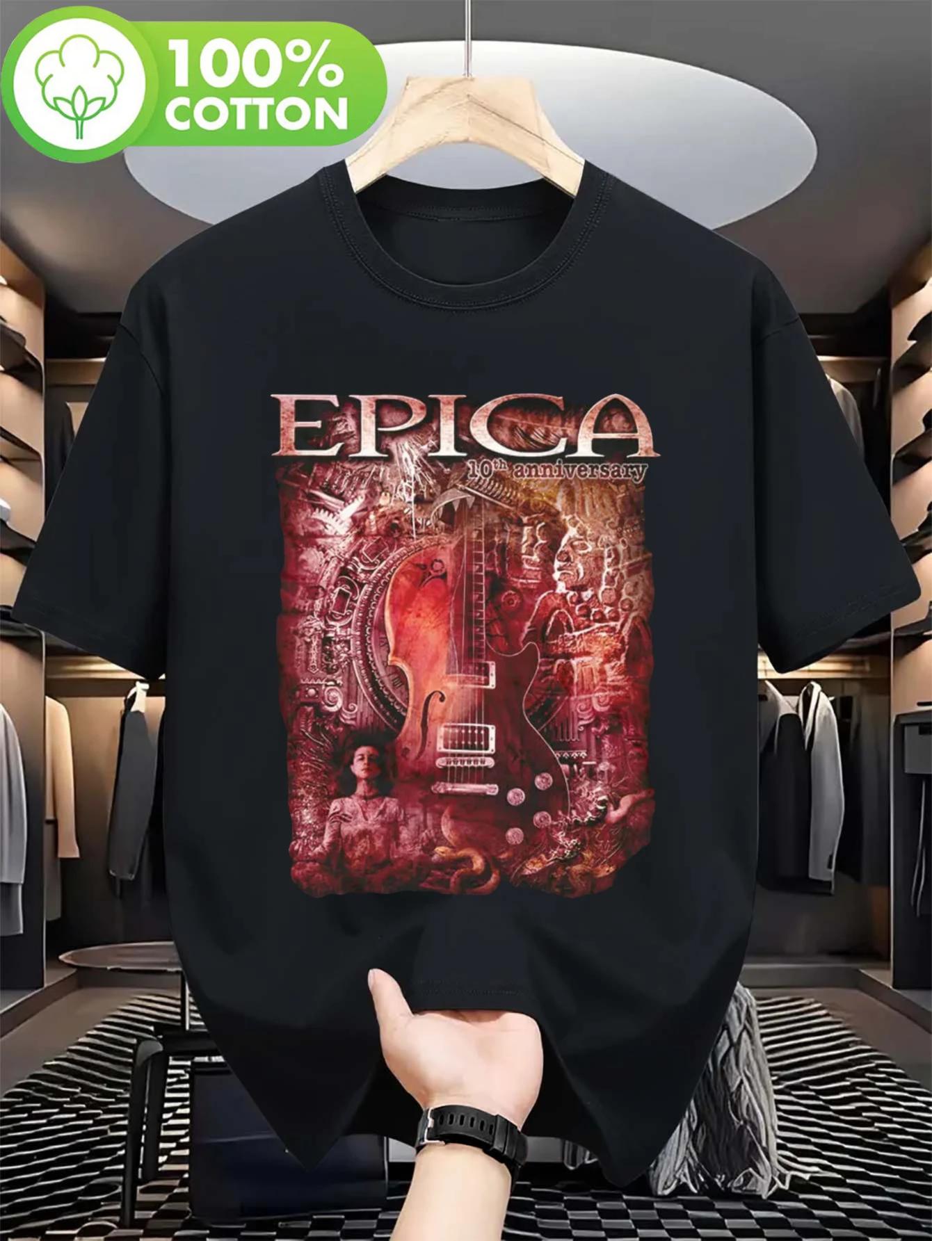 

Футболка с принтом группы Epica, унисекс - Принт с узором альбома, для концертов, фитнеса и повседневной носки - Можно стирать в машине - Мужская летняя ... S разноцветный
