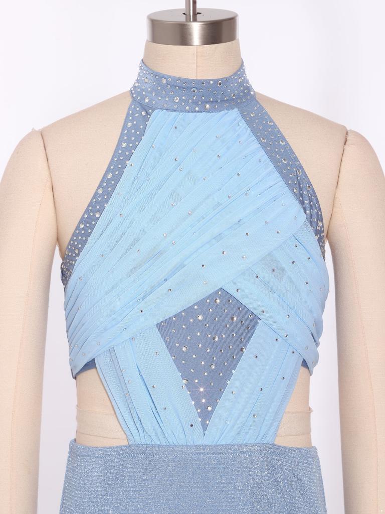 Tuta Larga da Ragazza Scollo all'Americana Senza Maniche Rucherata Rete Davanti Schiena con Laccetti Strass Costume da Ballo