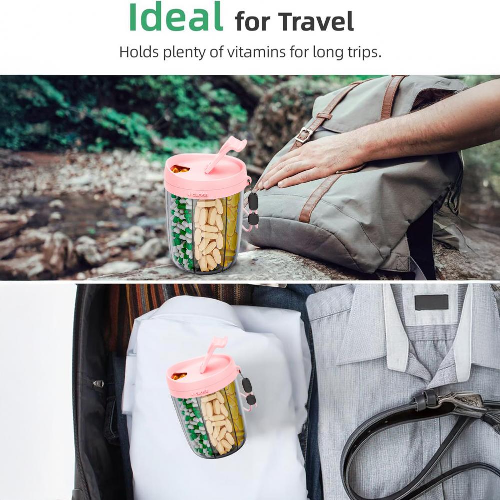 Pill Box Organizer with 6 Compartments Large Capacity Transparent Design Portable Pill Case Tablet Dispenser