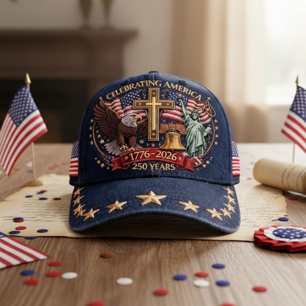 Eagle & Liberty & Cross Sports Hat Vintage United States 250th Anniversary Hat Retro Washed Breathable for Men Women Everyday