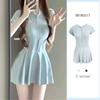 Traje de Baño Profesional Ropa de Baño para Aguas Termales Hada Mujeres de una Pieza Sexy Cubre Vientre Manga Corta Estudiantes