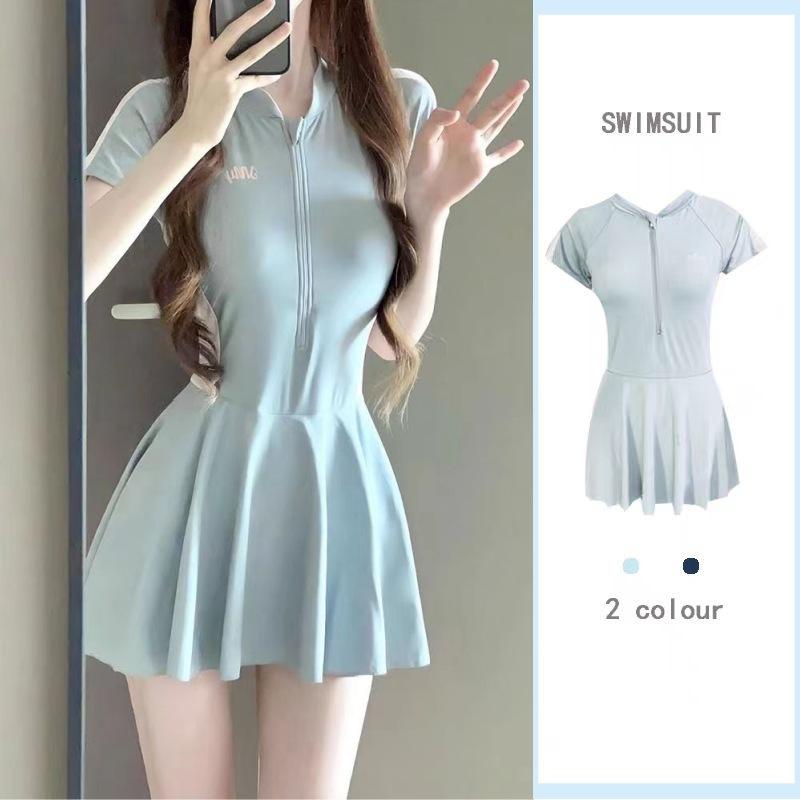 Traje de Baño Profesional Ropa de Baño para Aguas Termales Hada Mujeres de una Pieza Sexy Cubre Vientre Manga Corta Estudiantes