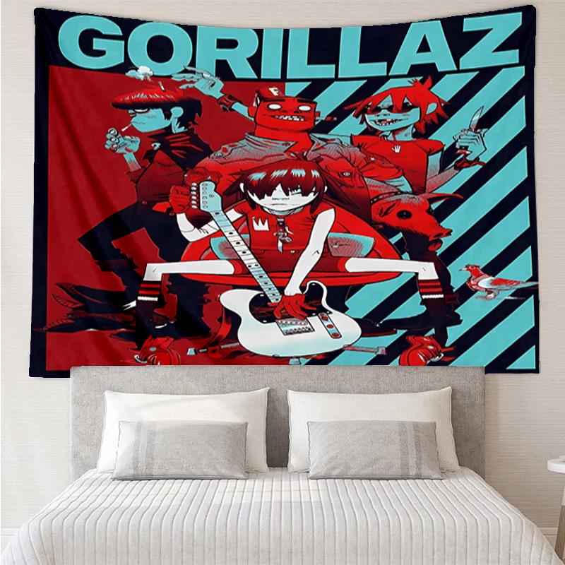 G-Gorillaz Band Tapestry for Bedroom Aesthetic Classroom Tapestries Wall Hanging for Living Room Dorm Office,Ideal Creative Gift