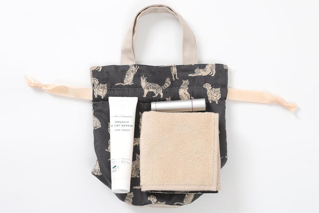 DDintex FLORET LONDON Drawstring Pouch Meow Gray Liberty 12×18cm [Uses Print]