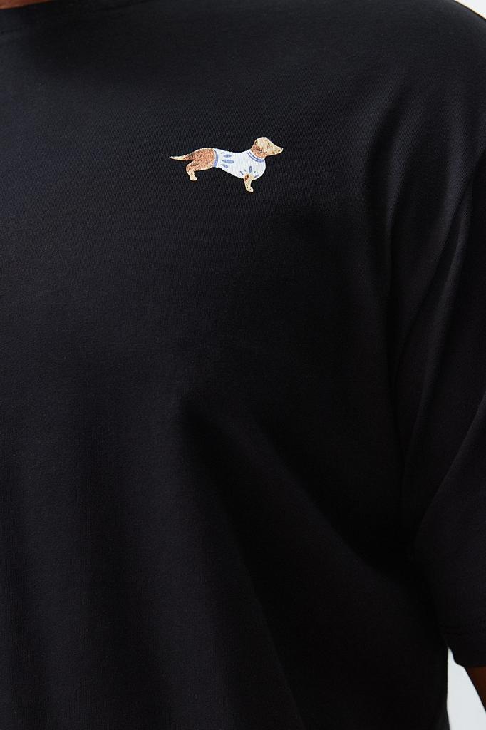 Herrenstil Übergröße Schwarz Bedruckter Übergröße Pyjama-Set mit Strickshorts