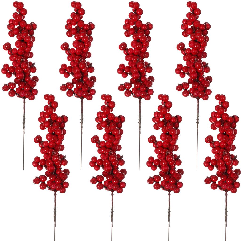 8pcs Red Berries Decor Artificial Christmas Bouquet Simulation Berries Picks For Xmas Party Decor Holiday Scene Setting Fake