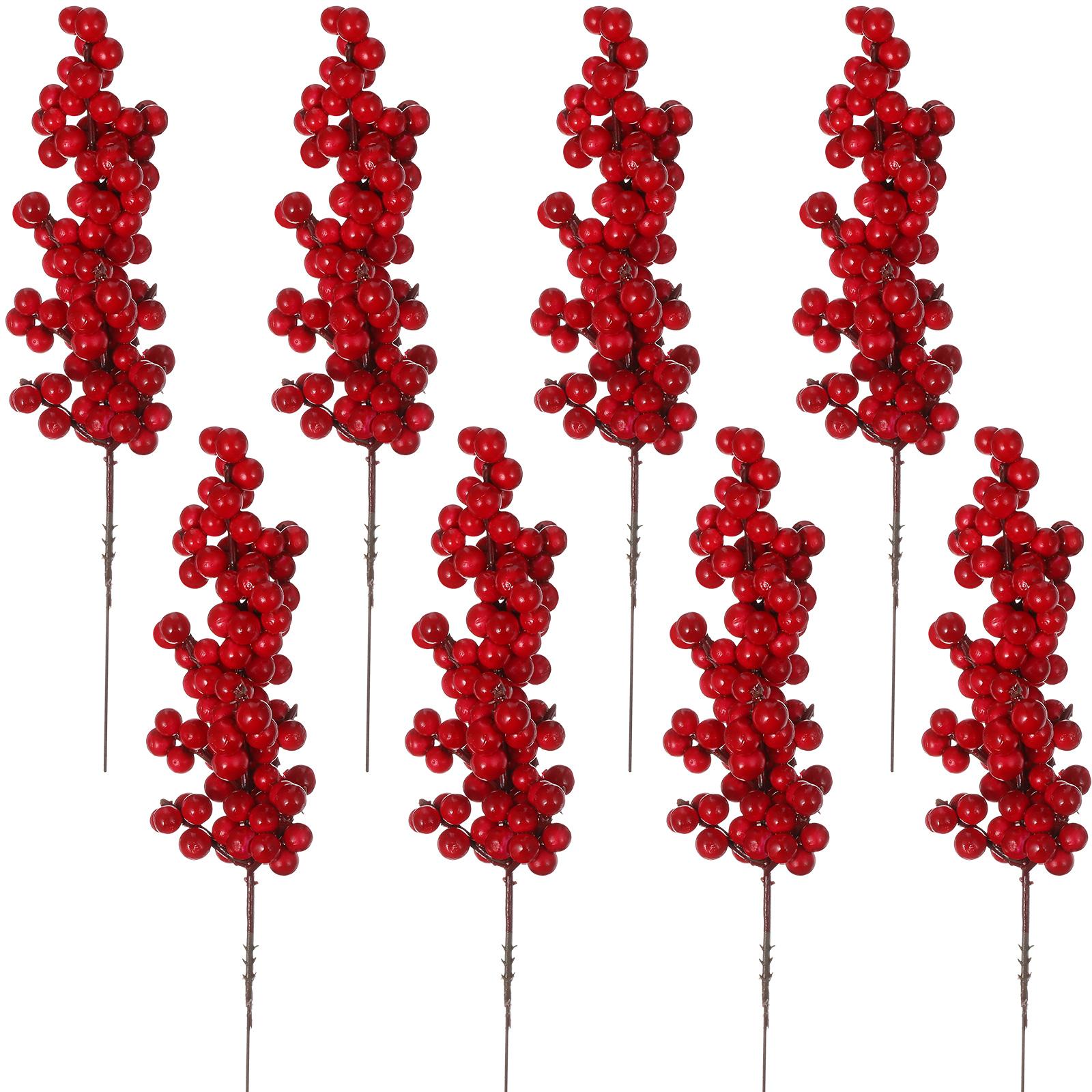 

MOLUCKFU 8pcs Artificial Red Berry Pine Christmas Decor Fake Holly Fruits Xmas Plant Props червоний