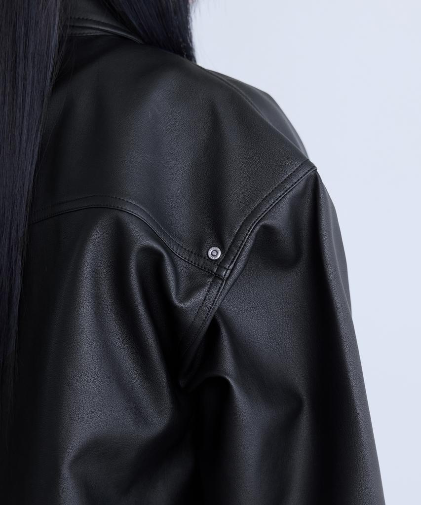Londonda Faux Leather Shirt Jacket, Black