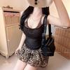 American Spice Girl Thin Perspective Suspender Vest Women's Summer Slim-fit Inner Leopard Print Breast Wrap Short Top Two-piece Set