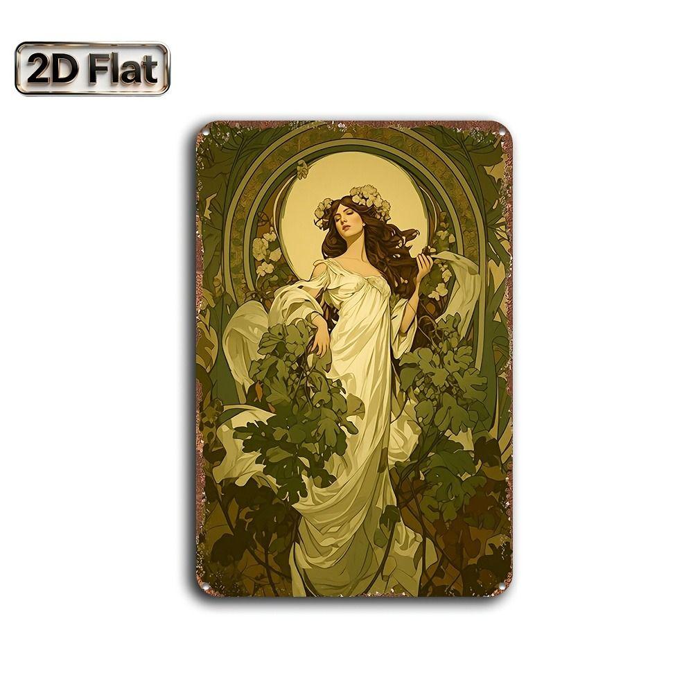 Vintage Art Nouveau Woman Tin Sign Retro Metal Panel Home Bar Cafe Decor