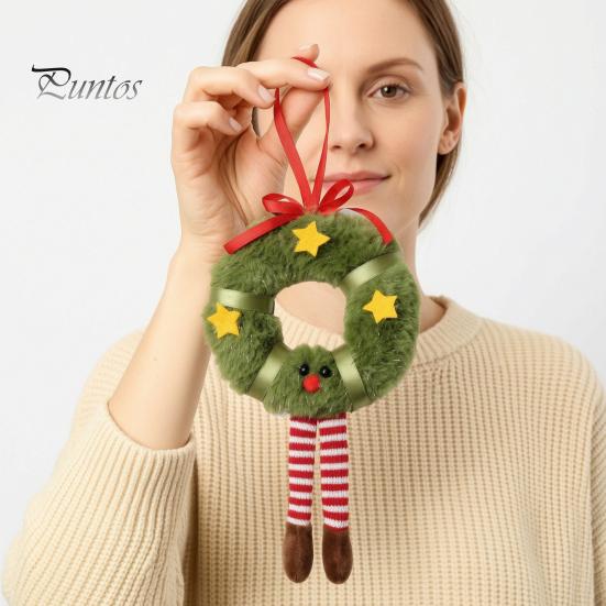 Holiday Gift Box Fillers Fluffy Christmas Hanging Ornaments, Small Wreath/Tree Plush Doll Pendant, Winter Xmas Toys for Windows Tree Decoration