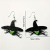 Pair of Black Glitter Witch Earrings with Green Grimace Accents - Punk Style, Perfect for Halloween, Daily Wear, Parties, and Travel
