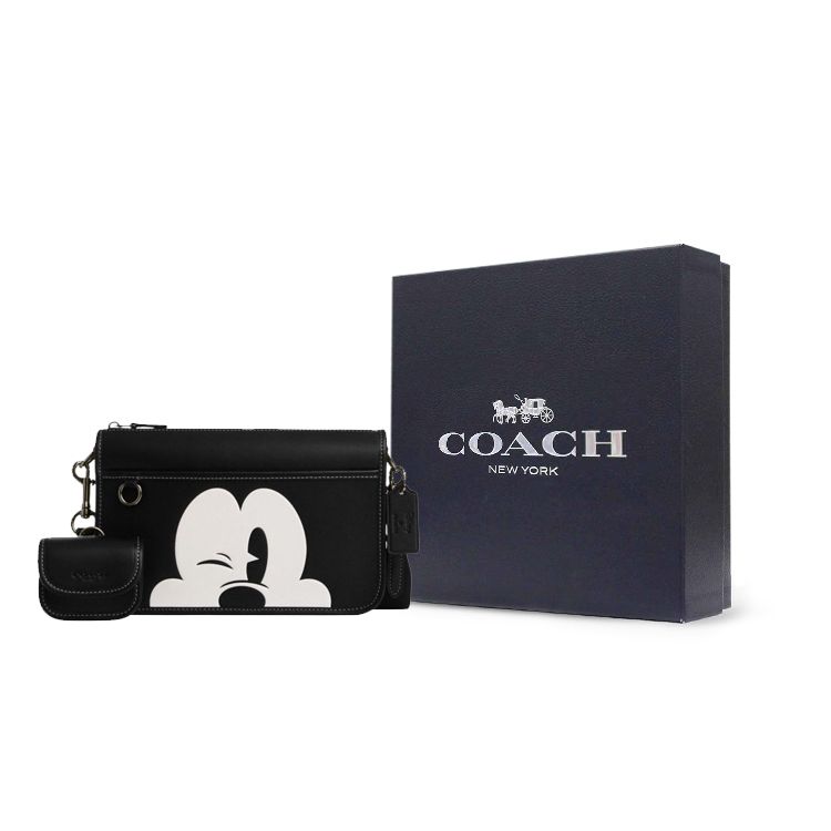 Coach X Disney Collaboration Mickey Print Buckle Closure Multifunctional Leather Shoulder Crossbody Bag Medium Men Bags Black CM030-QBTJE