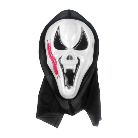 Soft Plastic Horror Masque Halloween Ghost Full Face Masque, Screaming with Realistic Fanged Skull Prop Hood, Scary Costume Accessory for Cosplay