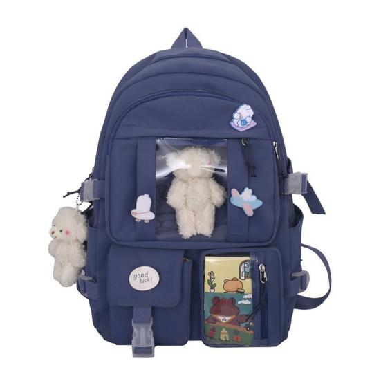 Studentryggsäck Ergonomisk ryggsäck med stor kapacitet med plysch björndocka för bok bärbar dator Retro Casual skolväska för tonåringar i skolresor