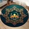 Luxury Islamic Round Area Rug with Golden Mosque Lantern Moon Star Print Decorative Floor Carpet for Ramadan Home Decor