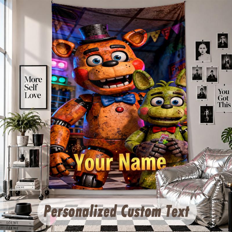 Wall Hanging Tapestry With Custom Name & Text, Five Nights At Freddy’s Decorative Tapestry For Bedroom