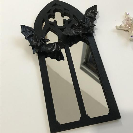 Gothic Cathedral Window Mirror Vintage Baroque Wooden Black Bat Mirror