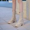 Popular white boots women's spring and autumn new models with skirts, heightening trousers, thick-soled short boots, thin stacking boots