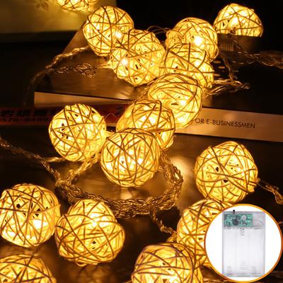20LED Luci Stringa a Sfera di Rattan Romantiche Decorative Luci Fata per Esterno Interno