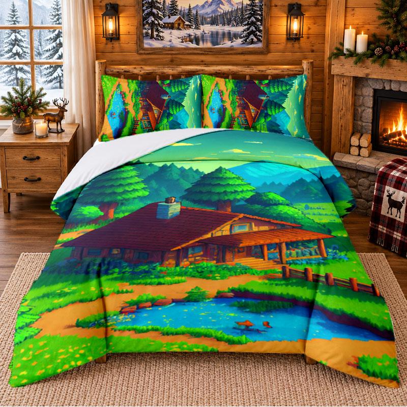 Stardew Valley Muster Bettwäsche 3-teiliges Set Bettlaken und Kissenbezüge für Schlafzimmer