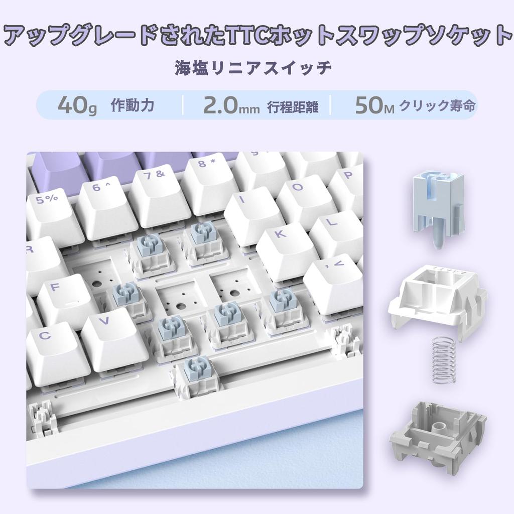 A.JAZZ AK820 Wired Mechanical Keyboard with Sea Salt Shafts, Metal Knobs, 75% 82 Keys, Hot-Swappable, Anti-Ghosting, RGB Backlighting, Gasket