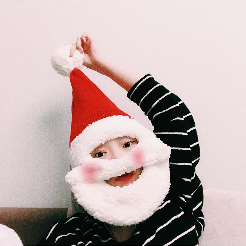 Christmas Santa Hat With Beard Kids Adults Unisex Knit Holiday Cap Festive Costume Accessory