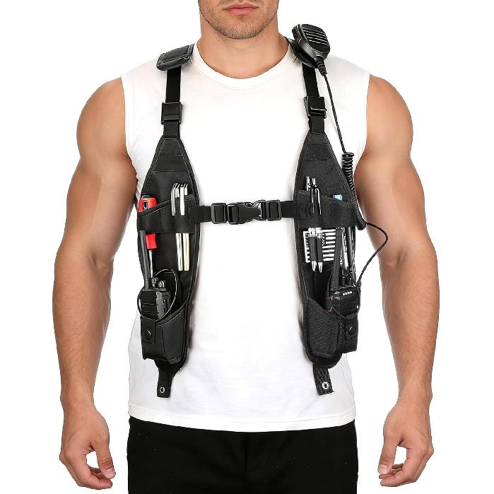 Universal Double Radio Shoulder Harness Holster Chest Vest Rig Walkie Talkie Work Harness Holder for Police Firefighter Two Way Radio Rescue