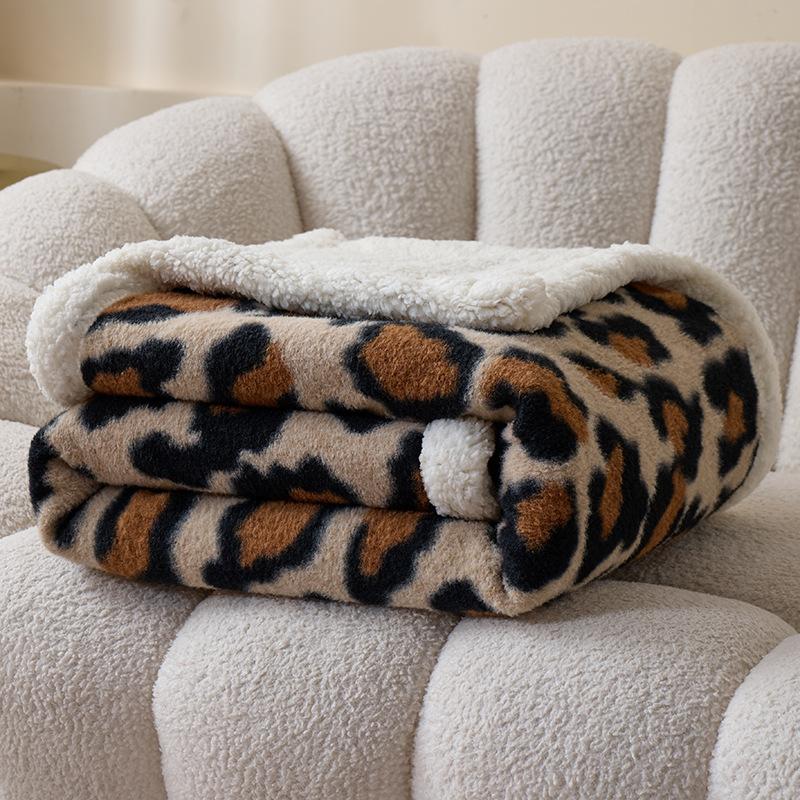 Reversible Sherpa Fleece Blanket, Double-Layer Polyester Plush Throw for Sofa, Office Naps and Home Use