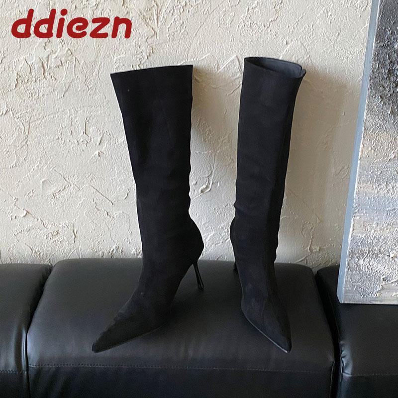 Fashion Winter Autumn Party Ladies Knee High Modern Boots Shoes Female Pointed Toe Fashion Thin Heels Women Long Boots Slip On Shoes
