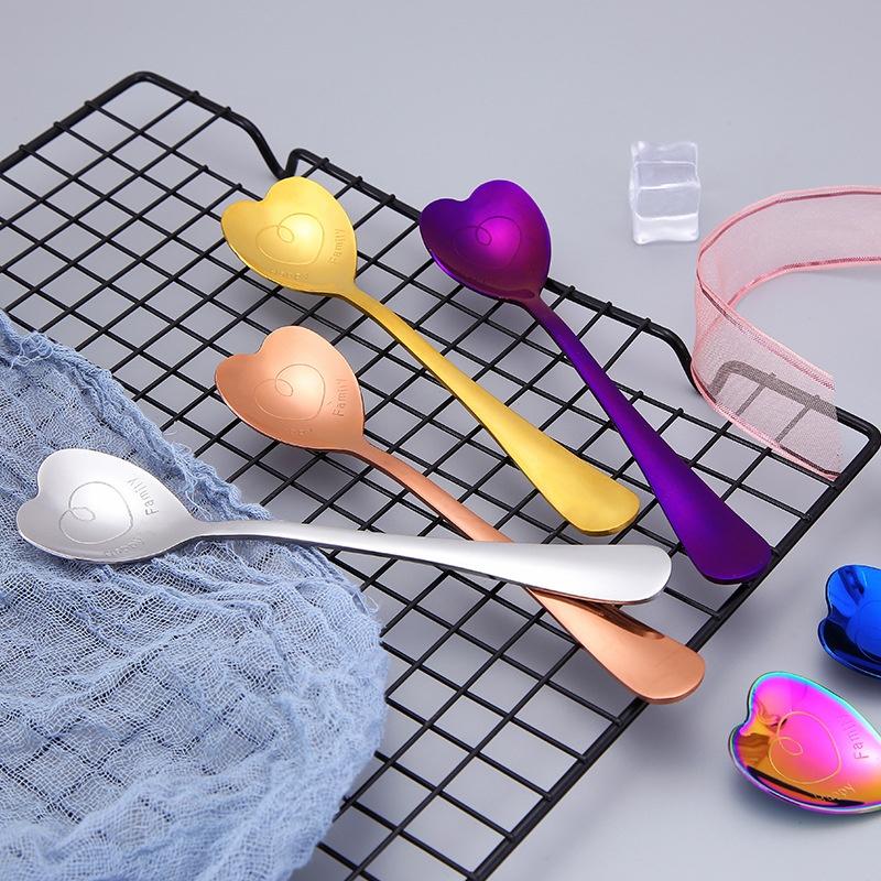 1PCS Heart Shaped Couple Spoon Creative Stainless Steel Coffee Tea Dessert Stirring Spoon LS