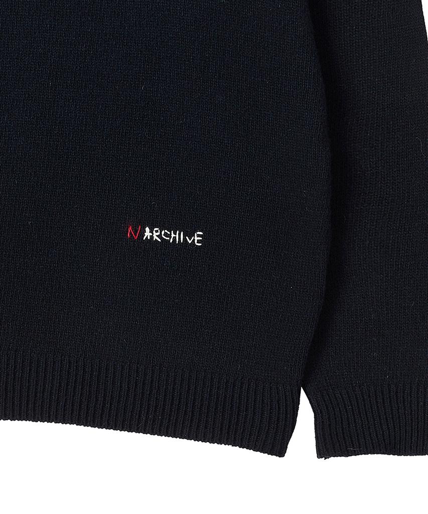 BEYOND CLOSET [Collection Line] Modular Collar Wool Knit Navy
