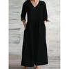 Baumwolle Leinen Lose Lange Kleider Für Frauen 2025 Frühling Herbst Neue Casual Halbarm V-ausschnitt Maxi Kleid Einfache Stil Dame Vestido