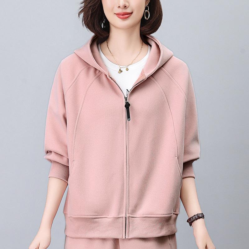 

Женский кардиган с капюшоном для осени 2024 года для женщин среднего возраста: Свободный, Приталенный, Теплый Свитшот Повседневный Топ XXL (145-160 jin) розовый