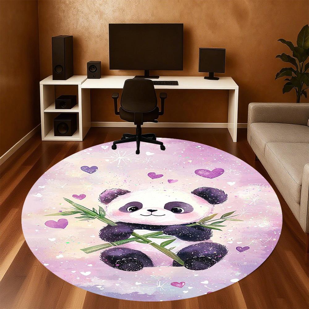 1 Peça Tapete Redondo para Cadeira Panda Corações - Antiderrapante, Tapete para Chão para Escritório, Quarto, decoração de casa Presente de Natal c0528013