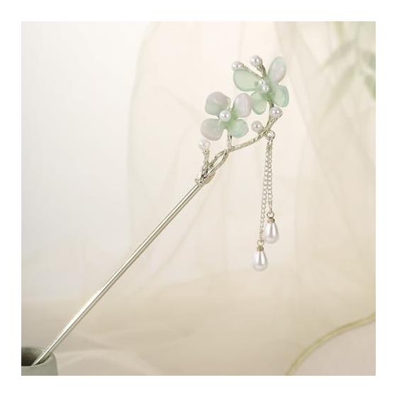 Kanzashi Haarstecker mit Schmetterling und Kirschblüte, Perle, Einzelzinken Haaraccessoire für Kimono, Yukata, Japanischer Stil, Haarschmuck,