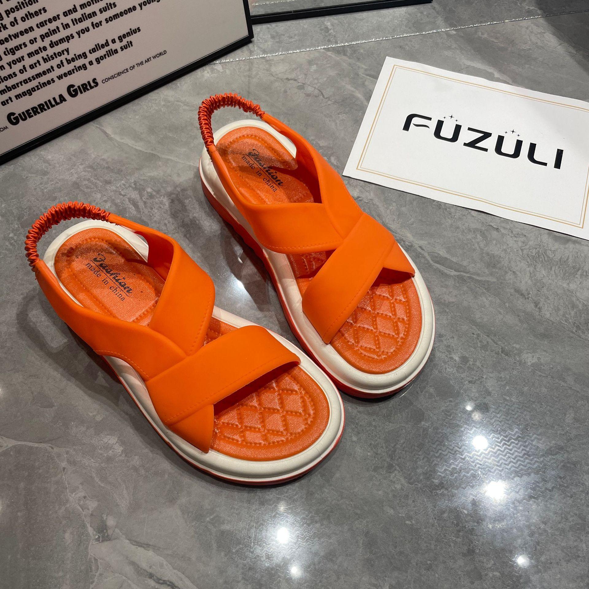 

2025 летние сандалии женские однотонные классные индивидуальные женские утолщенные носок с круглой головкой и ремешком сзади классные тапочки 36 оранжевый