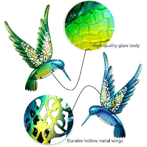 HONGLAND Metal Hummingbird Wall Art 15inch Metal Birds Wall Sculpture Garden Decoration Outdoor Statue Patio Fence Hanging Plaques 2 Pack