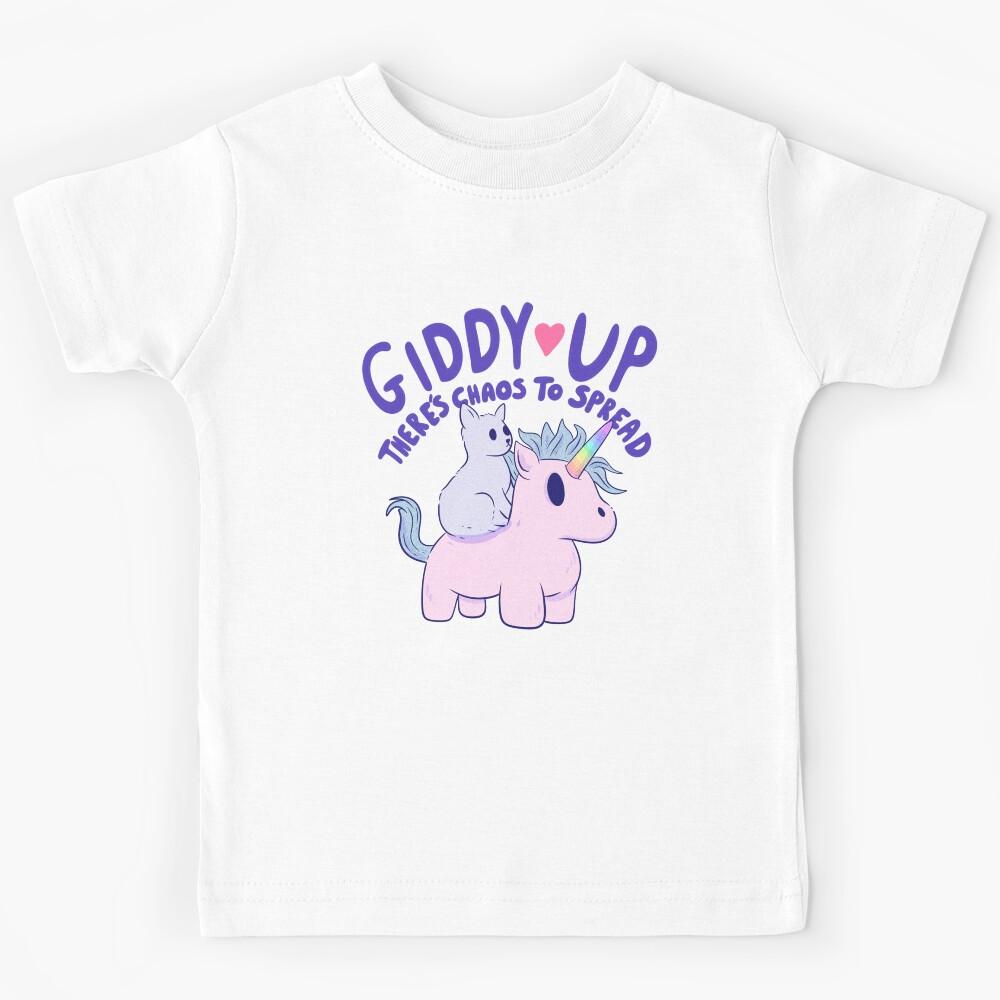 Cute Cat Riding Unicorn - Giddy Up, There’s Chaos to Spread Kids T-Shirt 170