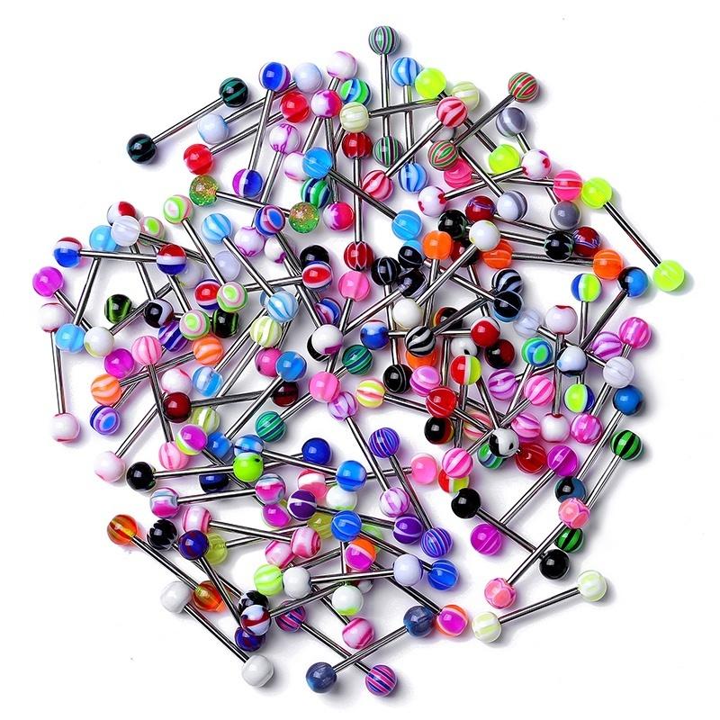15/45/100pcs/Bag Women Men Fashion Rainbow Stainless Steel Tongue Piercing Ring Mix Tongue Barbell Ear Nipple Piercing Ring Pircing Jewelry