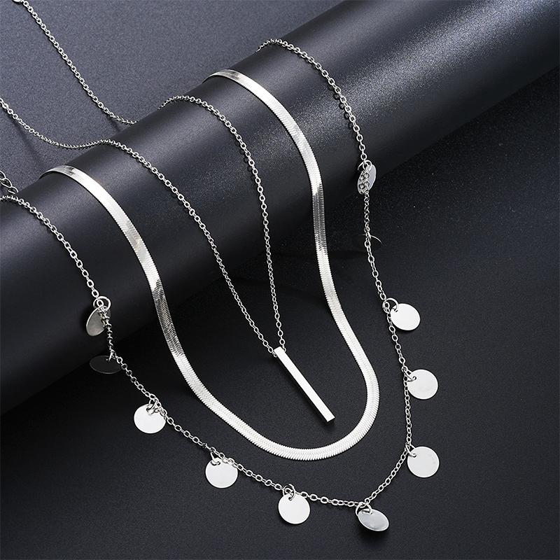 

Винтажное богемное многослойное минималистичное ожерелье для женщин, ожерелье-цепочка с крестом, ожерелье-цепочка для ключицы, ожерелье-чокер с подвеской, подарок серебряный