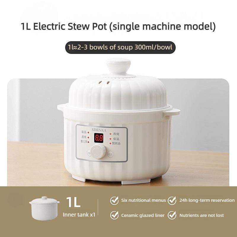 1L Multi Functional Electric Slow Cooker Ceramic Water Insulated Stew Pot Household Baby Food Soup Making Stew Pot