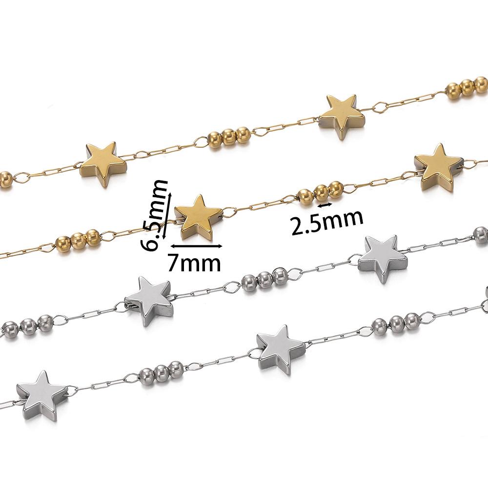 Stainless Steel Vacuum-plated Love Handmade Chain, Moon Star Bead Collarbone Chain DIY Bracelet Necklace Earrings