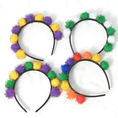 Yousheng Mardi Gras Headband Colorful Pompoms Headpiece Festive Headband Hair Accessories for Adults Teens Carnival Costume