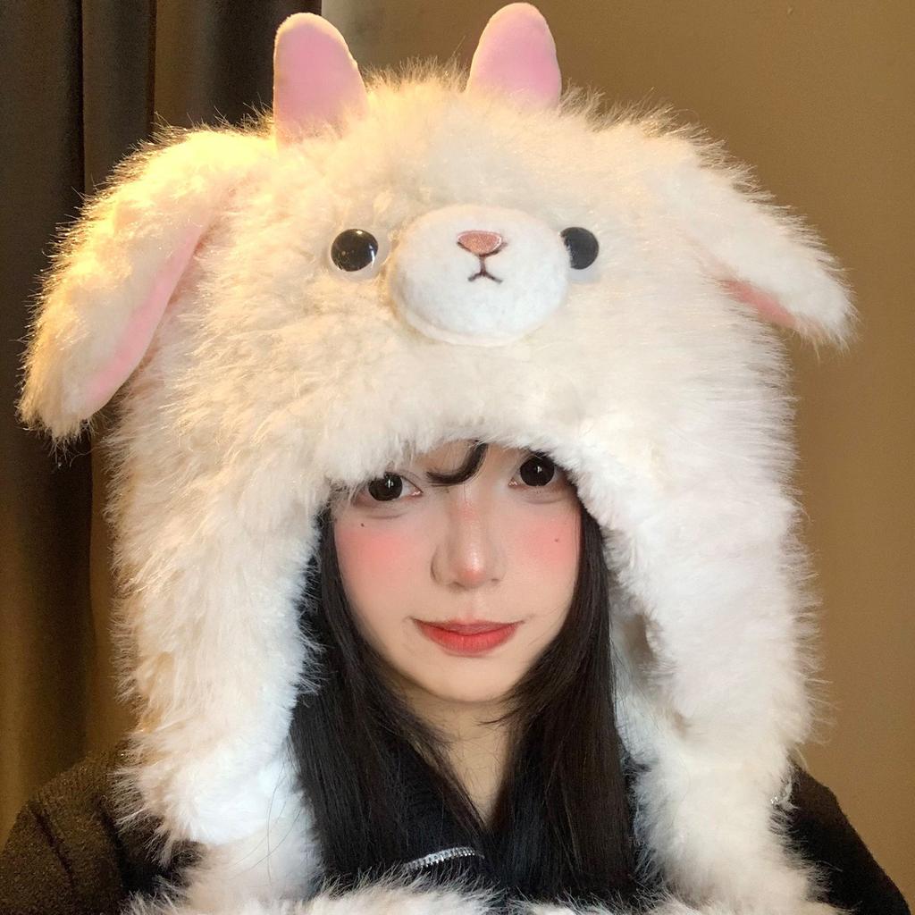 The ears will move~ Cute little wool fleece hat female winter cartoon sweet face small warm ear protection Lei Feng hat